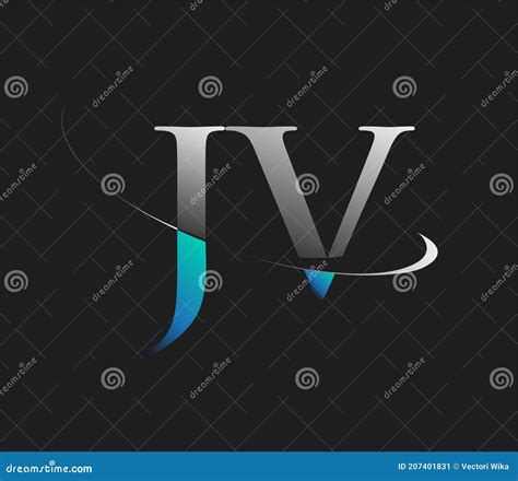 JV Initial Logo Company Name Colored Blue and White Swoosh Design, Isolated on Dark Background ...