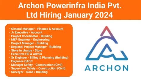 Archon Powerinfra India Pvt Ltd Hiring January 2024 Male And Female