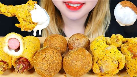 Asmr Korean Fried Chicken 🍗 Cheese Balls Hot Dogs Mukbang Eating Sounds