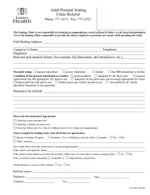 Fillable Online Ch Adult Postural Seating Clinic Referral Form Cdr