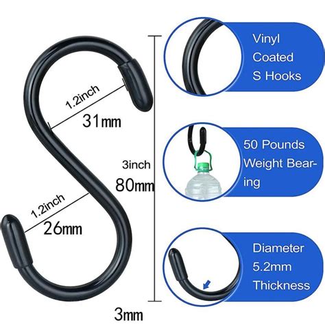 Pcs Iron Metal S Hook Black Heavy Duty S Hooks Vinyl Coated S Hooks