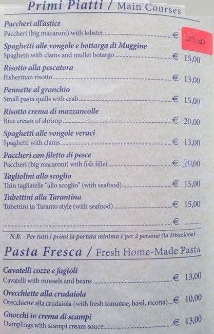 Menu Da La Sirenella Ristorante Milano