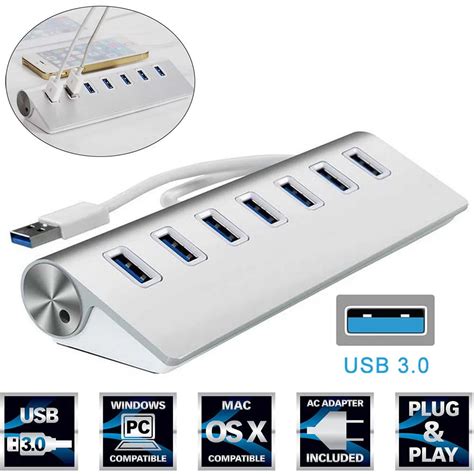 Adaptador De Corriente De Alta Velocidad Hub Usb 30 De Aluminio De 7