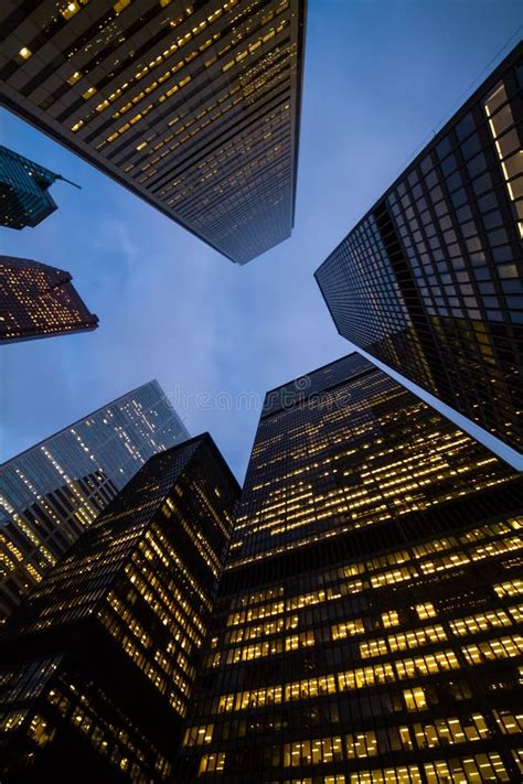 Night View Of Toronto City Skyscrapers Look Up Stock Photo Image