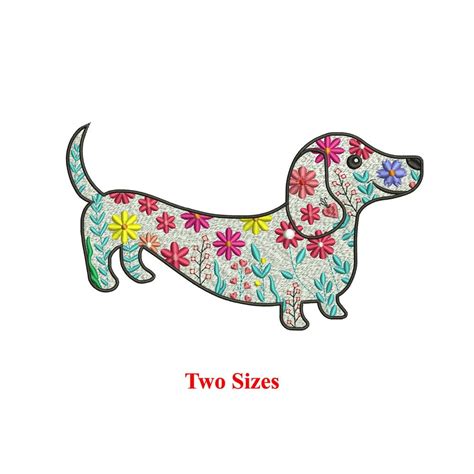 Dachshund Floral Machine Embroidery Design Floral Dog Dachshund