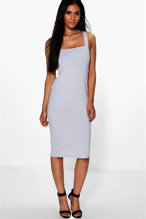 Boohoo Womens Jen Square Neck Bodycon Midi Dress Ebay