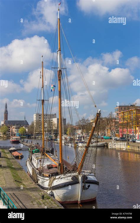 Traditional Dutch Sailing Ship In The East Harbor Of Groningen