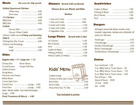 Menu at Brown Bag restaurant, Northport