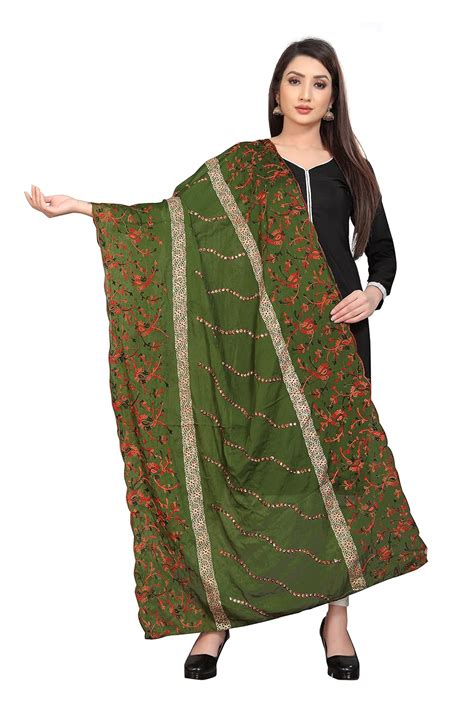 Buy Shree Fashion Phulkari Green Color Dupatta With Kashmiri Handwork