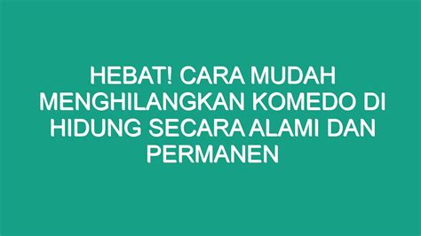 Hebat Cara Mudah Menghilangkan Komedo Di Hidung Secara Alami Dan