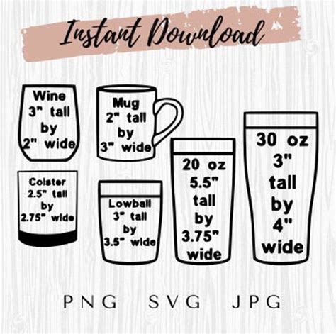 Buy Cricut Cheat Sheet Cricut Size Guide Cup Decal Size Guide Wine