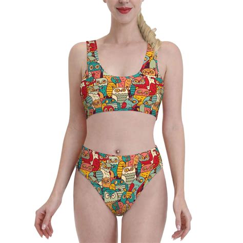 Lukts Women High Waisted Bikini Set Funny Owl Bird Swimsuit 2 Piece