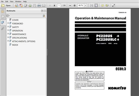 Komatsu Hydraulic Excavator Pc228us 8 Pc228uslc 8 Operation And Maintenance Manual Sn 50001 And Up