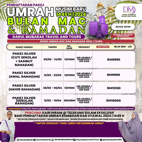 Jadual Penuh Umrah 2024 1445H Darul Mubarak Travel Tours