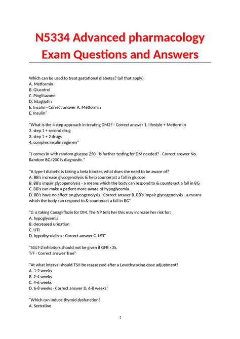 Advanced Pharmacology Exam Questions And Answers Exams Nursing Docsity