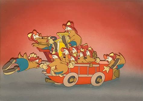 Original Production Animation Cel Of Clowns And Fire Truck From Dumbo 1941