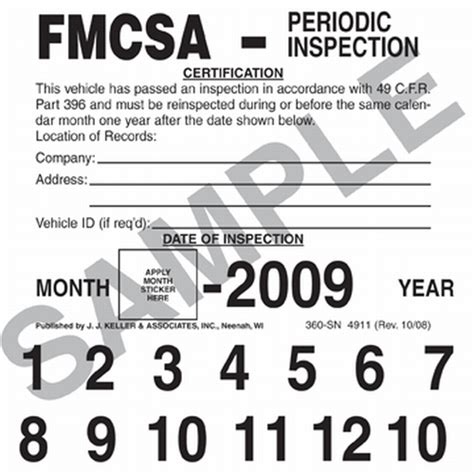 Fmcsa Periodic Inspection Label Vinyl With Permanent Adhesive 360 Sn Vehicle Inspection