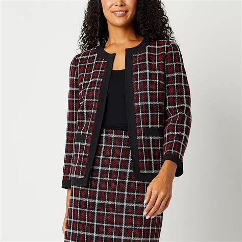 Black Label By Evan Picone Plaid Suit Jacket Color Fire Red Multi