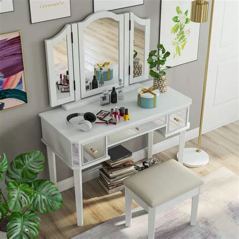 Rent To Own Contemporary Wood Piece Vanity Set In White Flexshopper