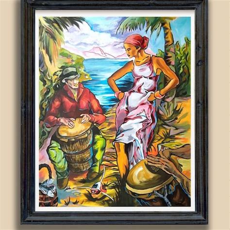 A Painting Of People Playing Drums On The Beach