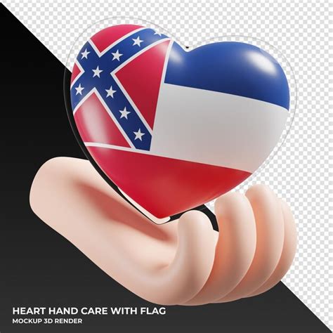 Premium PSD Mississippi Flag With Heart Hand Care Realistic 3d Textured