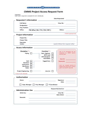 Fillable Online Cmms Project Access Request Form Fax Email Print