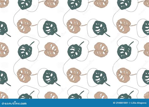 Botanical Vector Seamless Pattern With Monstera Leaves On A White