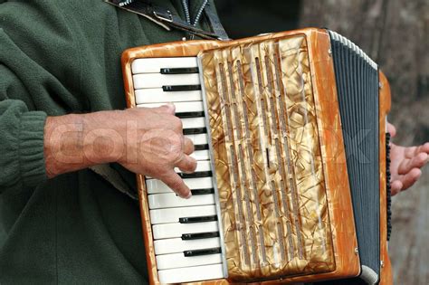 Man Playing His Accordion Stock Image Colourbox