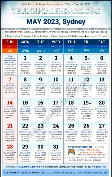 Sydney May Telugu Calendar Festivals Holidays In English Pdf