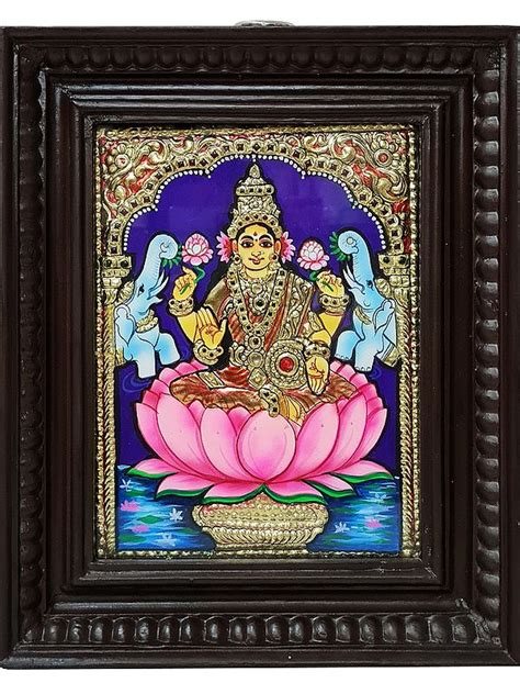 Goddess Gajalakshmi Tanjore Painting With Wooden Frame Exotic India Art