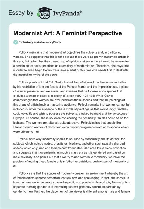 Modernist Art A Feminist Perspective 2069 Words Essay Example