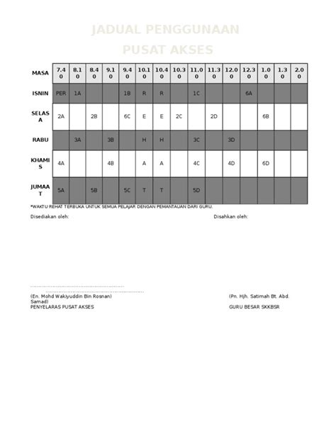 Pdf Jadual Penggunaan Pusat Akses Dokumen Tips