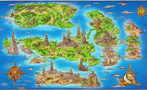 Futuristic Fantasy Island Map Drawn With Crayons Stable Diffusion