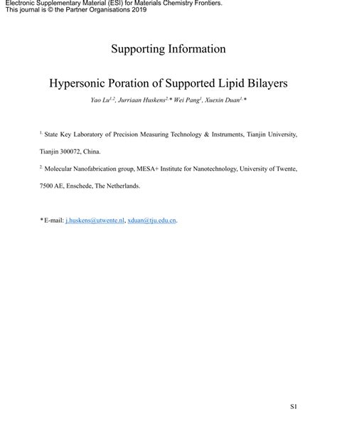 Pdf Hypersonic Poration Of Supported Lipid Bilayers