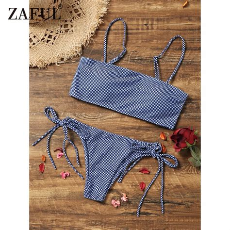 Buy Zaful Bikini Women Swimwear Cami Checked String Bathing Suit Plaid Bikini