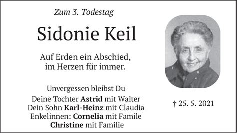 Traueranzeigen Von Sidonie Keil Trauer Merkur De