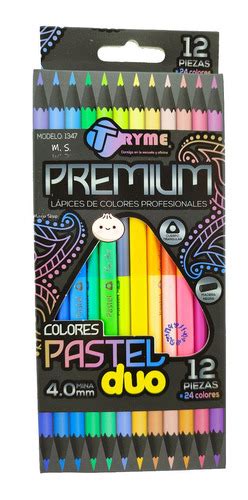 12 Lapices Tryme Premium Pastel Duo Madera Negra Triangular Meses