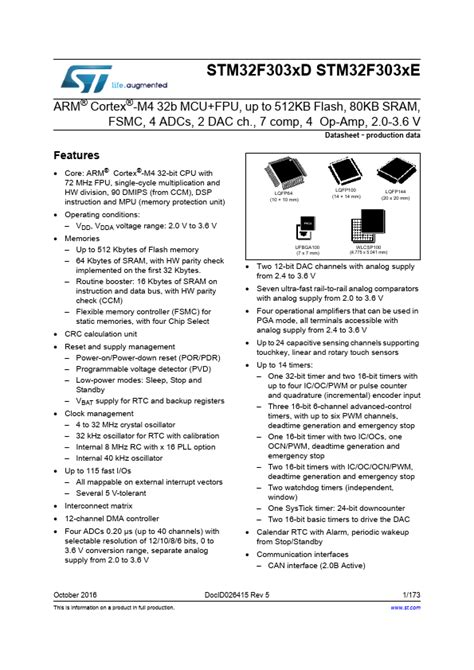 STM32F303RD Datasheet PDF 32b MCU FPU