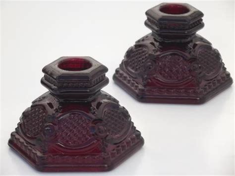 Vintage Avon Royal Ruby Red Glass Cape Cod Candlesticks Flower Bowl