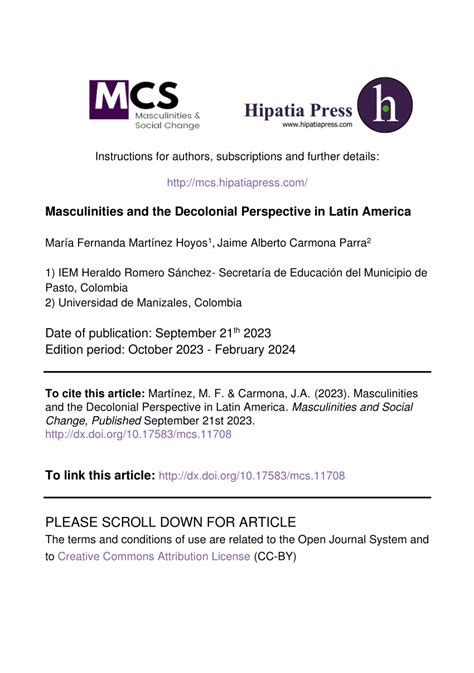 PDF Masculinidades y Perspectiva Decolonial en América Latina