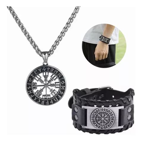 Collar Vegvisir Con Brújula De Runas Vikingas Acero Inoxidab Meses