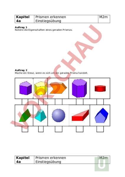 Arbeitsblatt Gerade Prismen Geometrie K Rper Figuren