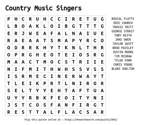 Download Word Search On Country Music Singers