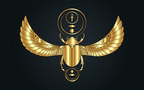 Gold Egyptian Sacred Scarab Wall Art Design Beetle With Wings Vector