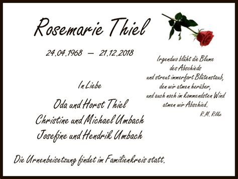 Traueranzeigen Von Rosemarie Thiel Trauer Hna De