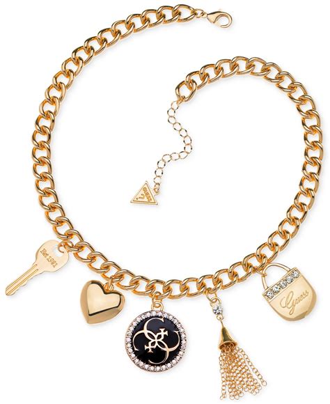 Lyst - Guess Gold-tone Crystal And Enamel Charm Necklace in Metallic