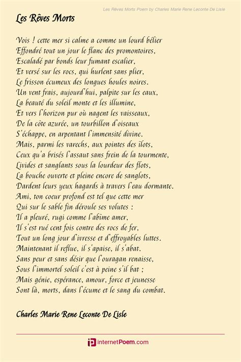 Les R Ves Morts Poem By Charles Marie Rene Leconte De Lisle