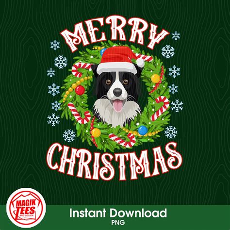 Merry Christmas Border Collie Dog Wearing A Santa Hat Png Candy Cane