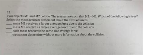 Solved Two Objects M And M Collide The Masses Are Chegg