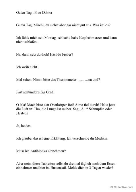 Arzt allgemeines leseverständnis Deutsch DAF Arbeitsblätter pdf doc